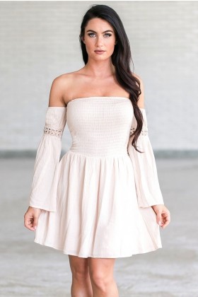 Cute Cream Blush Off the Shoulder Fall Boho Festival Dress