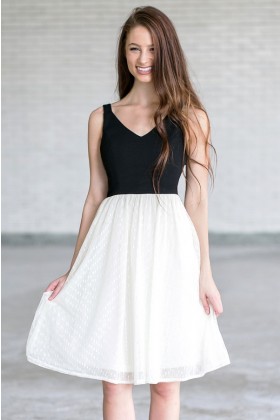 Bow With Me Black and Ivory A-Line Midi Dress