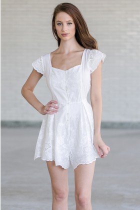 Daydreamer Eyelet Capsleeve Romper in Off White