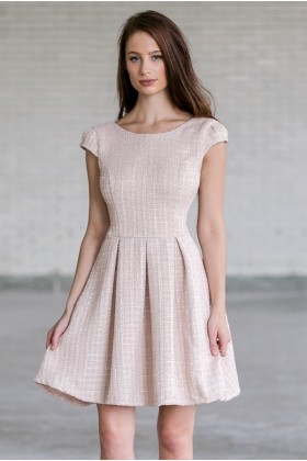 Cute Beige Tweed A-Line Work Dress