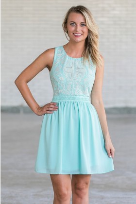 Amanda Embroidered and Embellished A-Line Dress in Sky Blue