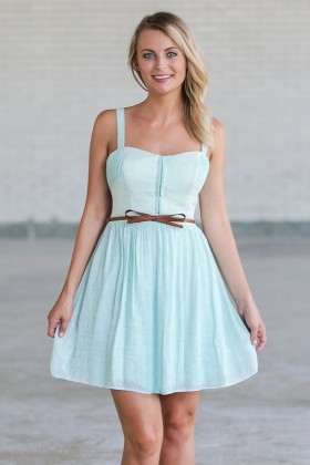 Cute Mint Green Belted Summer Dress