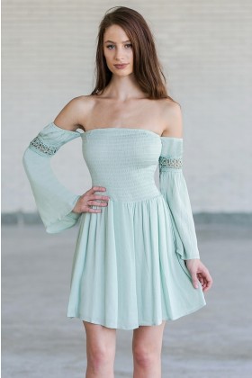 Mint Green Off The Shoulder Boho Fall Festival Dress