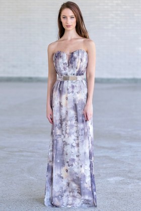 Overcast Floral Print Chiffon Belted Designer Maxi Dress