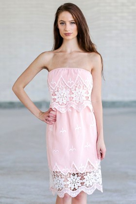 Flower Patch Embroidered Strapless Dress in Pink