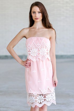 Flower Patch Embroidered Strapless Dress in Pink