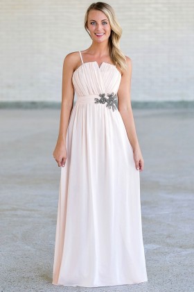 Gunmetal and Roses Strapless Maxi Dress in Blush