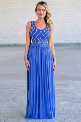 Blue Pearl Maxi Formal Prom Dress