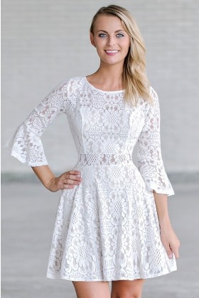 White Lace Bell Sleeve Festival Boho Dress