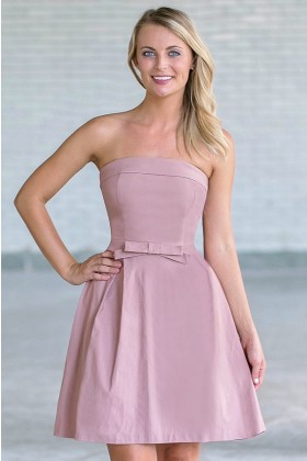 Can't Hardly Wait Strapless Bow Front Dress in Blush