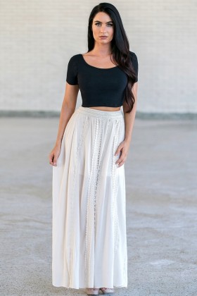Cream Beige Boho Maxi Skirt, Hippie Peasant Skirt