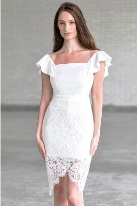 Off White Off Shoulder Dress, Cute Rehearsal Dinner Dress