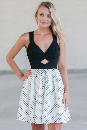 Black and White Polka Dot Dress, Cute Dot Dress