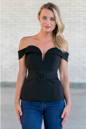 Belted Black Off The Shoulder Top