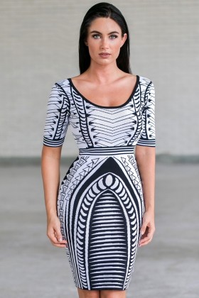 Black and White Printed Sweater Dress