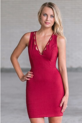 Wine Red Fitted Dress, Cute Wine Red Bodycon Dress