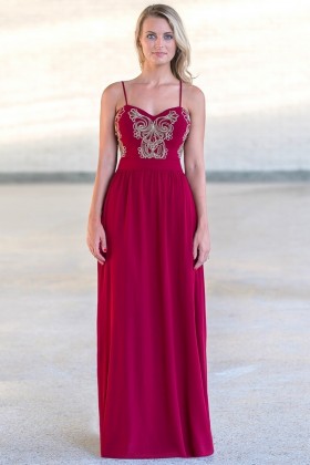 Red and Gold Maxi Formal Prom Bridesmaid Dress