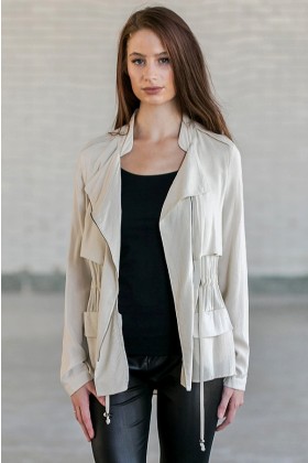 Beige Lightweight Jacket, Cute Fall Beige Jacket