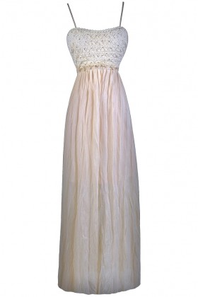 Beige Boho Maxi Dress, Cute Juniors Summer Maxi