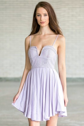 Lavender Purple Lace Romper Dress, Cute Juniors Summer Outfit