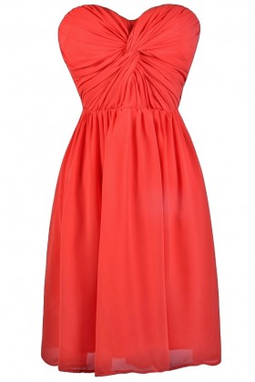 Cute tomato red strapless dress, red party dress