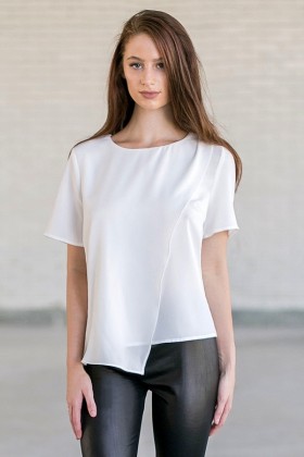 Cute Off White Asymmetrical Top, Cute Outfit for Juniors