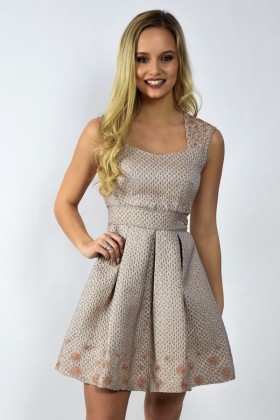 Mocha Light Brown Metallic Holiday A-Line Party Dress