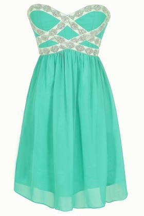 Sparkling Splendor Embellished Chiffon Designer Dress by Minuet in Teal