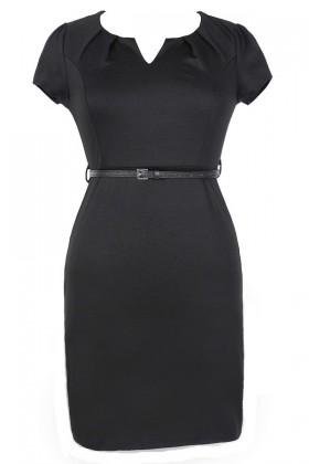 Posh and Professional Belted Pencil Dress in Black - Plus Size