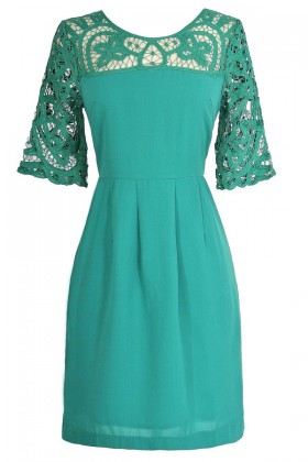 Something Extra Crochet Lace Neckline Dress in Jade