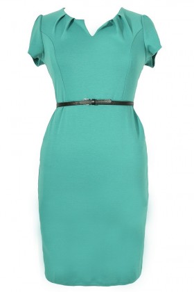 Posh and Professional Belted Pencil Dress in Jade - Plus Size