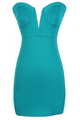 Sexy Teal Dress, Teal Bodycon Dress, Teal Bustier Dress, Teal Plunging Neckline Dress, Teal Club Dress, Cute Teal Dress