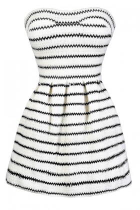 Cute Black and Ivory Stripe Dress, Black and Ivory A-Line Dress, Black and Ivory Stripe Dress, Cute Black and Off White Summer Dress, Black and Ivory Dress