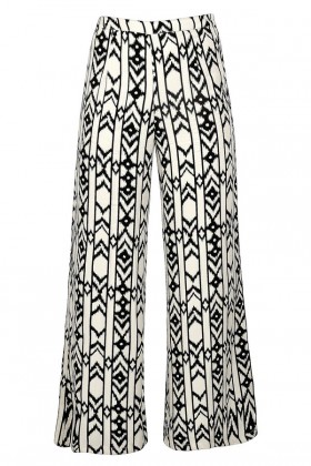 Black and Ivory Palazzo Pants, Black and Ivory Print Pants, Black and Ivory Wide Leg Pants, Geometric Print Palazzo Pants