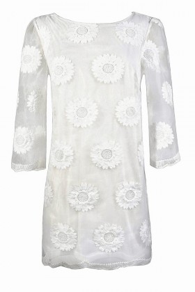 Cute White Dress, White Rehearsal Dinner Dress, White Bridal Shower Dress, Cute Summer Dress, Embroidered Sunflower Dress, White Embroidered Sheath Dress