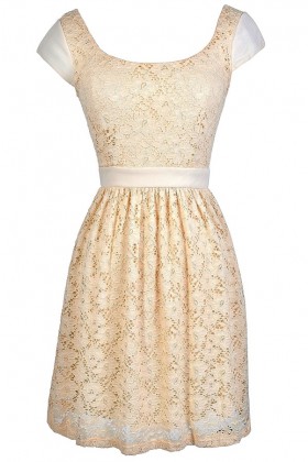 Beige Lace Dress, Beige Lace Capsleeve Dress, Cute Beige Dress, Beige Lace Party Dress, Beige Lace A-Line Dress