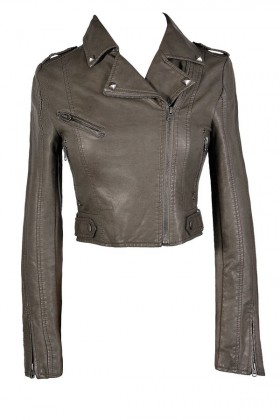 Grey Leatherette Jacket, Grey Faux Leather Moto Jacket, Grey Leatherette Moto Jacket, Cute Grey Leatherette Jacket