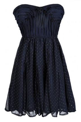 Navy and Gold Strapless Cocktail Party Dress