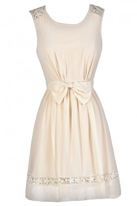 Cute Beige Dress, Beige Bow Dress, Beige A-Line Dress, Beige Summer Dress, Beige Party Dress, Cute Beige Dress