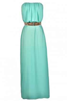 Cute Mint Dress, Mint Maxi Dress, Summer Maxi Dress, Cute Mint Maxi Dress, Belted Maxi Dress, Strapless Mint Maxi Dress