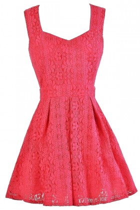 Hot Pink Lace Dress, Hot Pink A-Line Lace Dress, Hot Pink Party Dress, Cute Summer Dress, Hot Pink Cocktail Dress