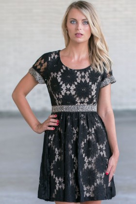 Black Lace A-Line Dress, Cute Little Black Dress, Juniors Online Boutique Dress