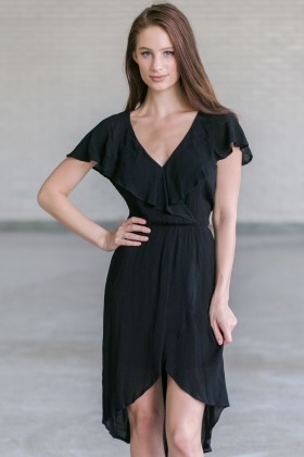 Black Ruffle High Low Dress, Black Summer Dress, Flowy Black Dress Online