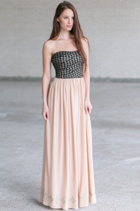 Cute Maxi Dress Online, Black and Beige Maxi Dress, Diamond Maxi Dress