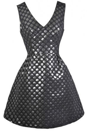 Black and Silver Dot A-Line Party Dress