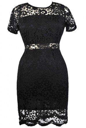 Black Lace Plus Size Cocktail Party Dress