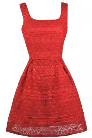 Red Lace A-Line Holiday Party Dress