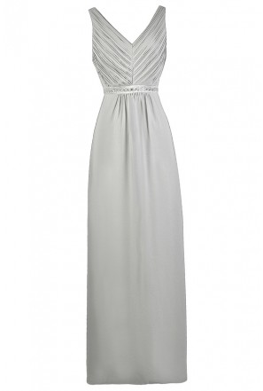 slim fit dress slacks Gray Tulle Lace Long Prom Dress, A-Line Off The Shoulder Evening Dress US 8 / Custom Color main image 1