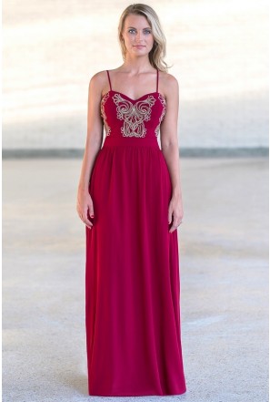 Red and Gold Maxi Formal Prom Bridesmaid Dress