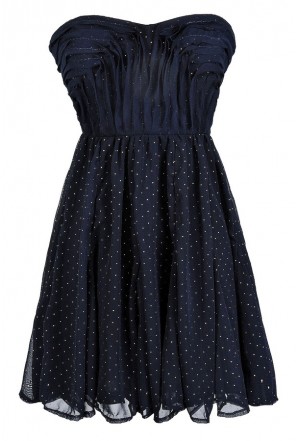 Navy and Gold Strapless Cocktail Party Dress